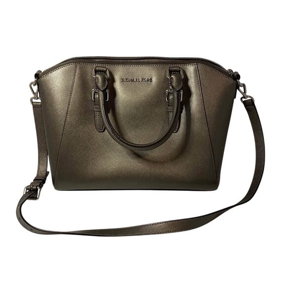 Michael Kors Ciara Gray Metallic Large Satchel Handbag - Picture 9 of 9